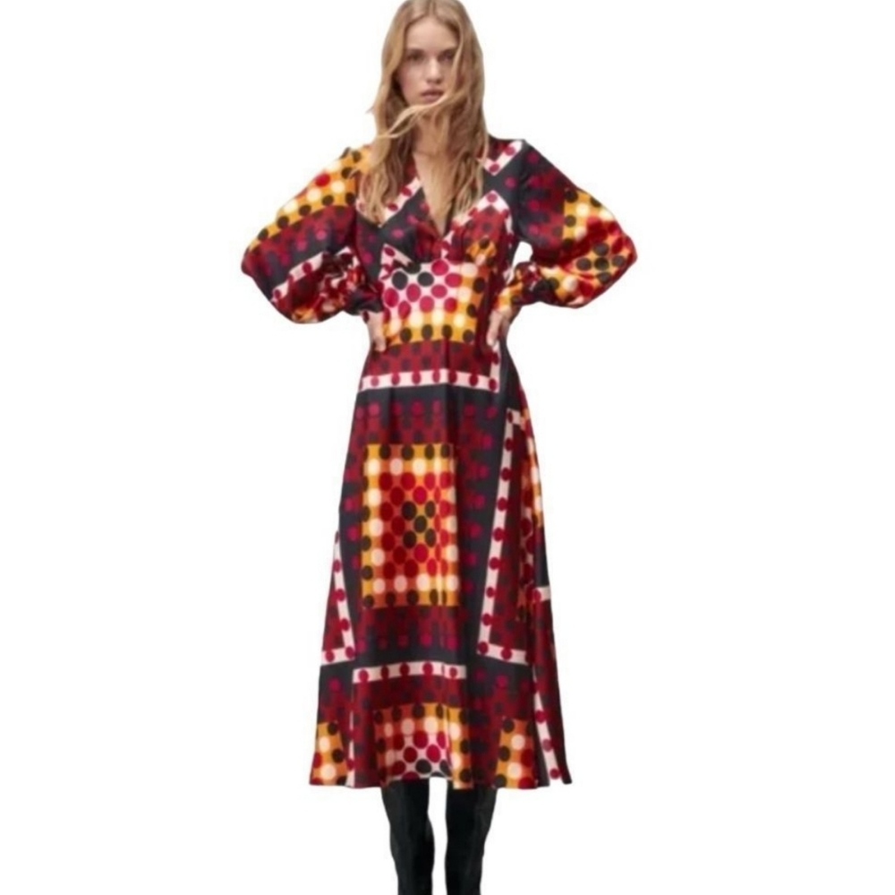 Zara Retro Polka Dot Satin Midi Dress NWT Blogger Fav